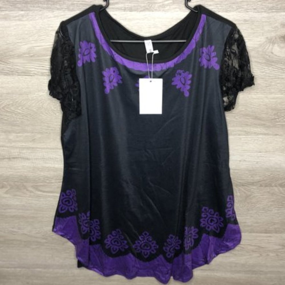 Nextmia Sz 16 Purple Black Floral Lace Blouse Top